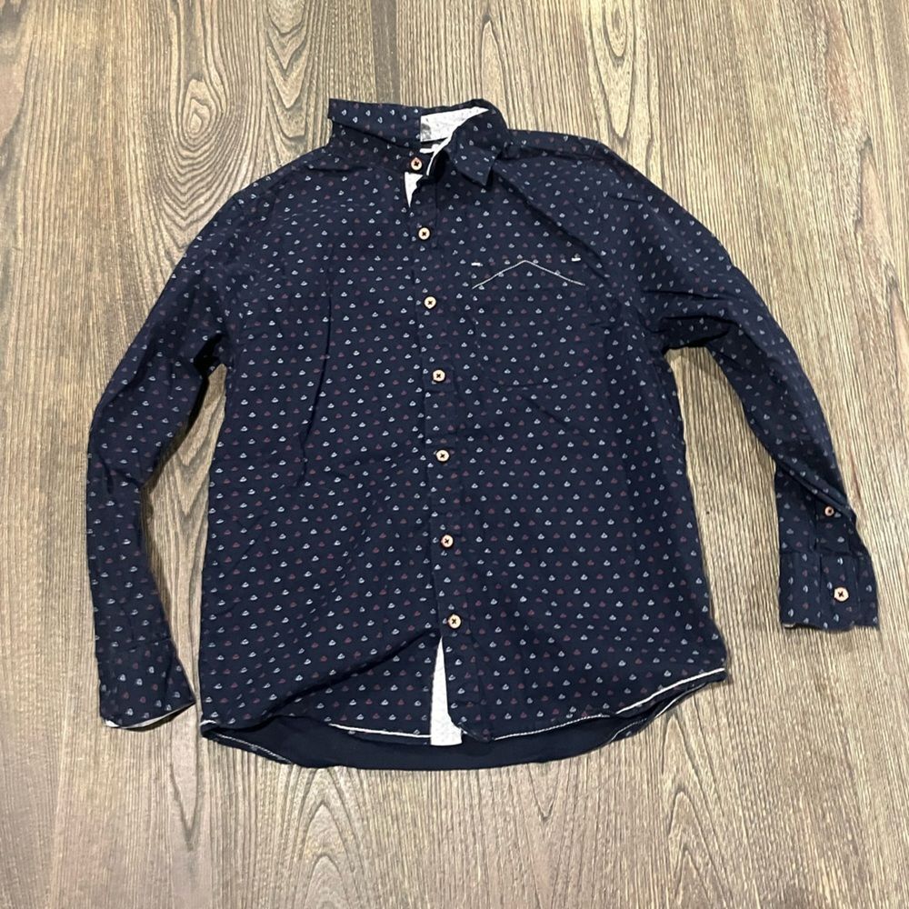 Level Ten Boys Youth Button-Up Shirt Long Sleeves Geo Print Collared Navy Size M